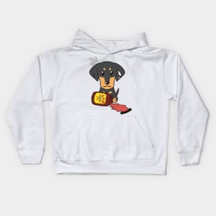 Funny Dachshund Spills a jar of BBQ Sauce Kids Hoodie